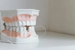 https://www.pexels.com/photo/close-up-shot-of-dentures-6502308/ A denture model. 