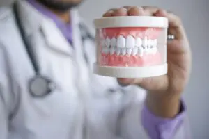 https://www.pexels.com/photo/doctor-holding-dentures-in-a-transparent-box-11768114/ Dentist holding a pair of model teeth